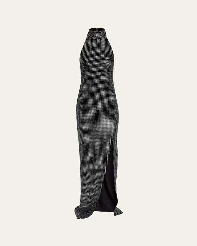 Crystal Velvet Halter Slit Maxi Dress